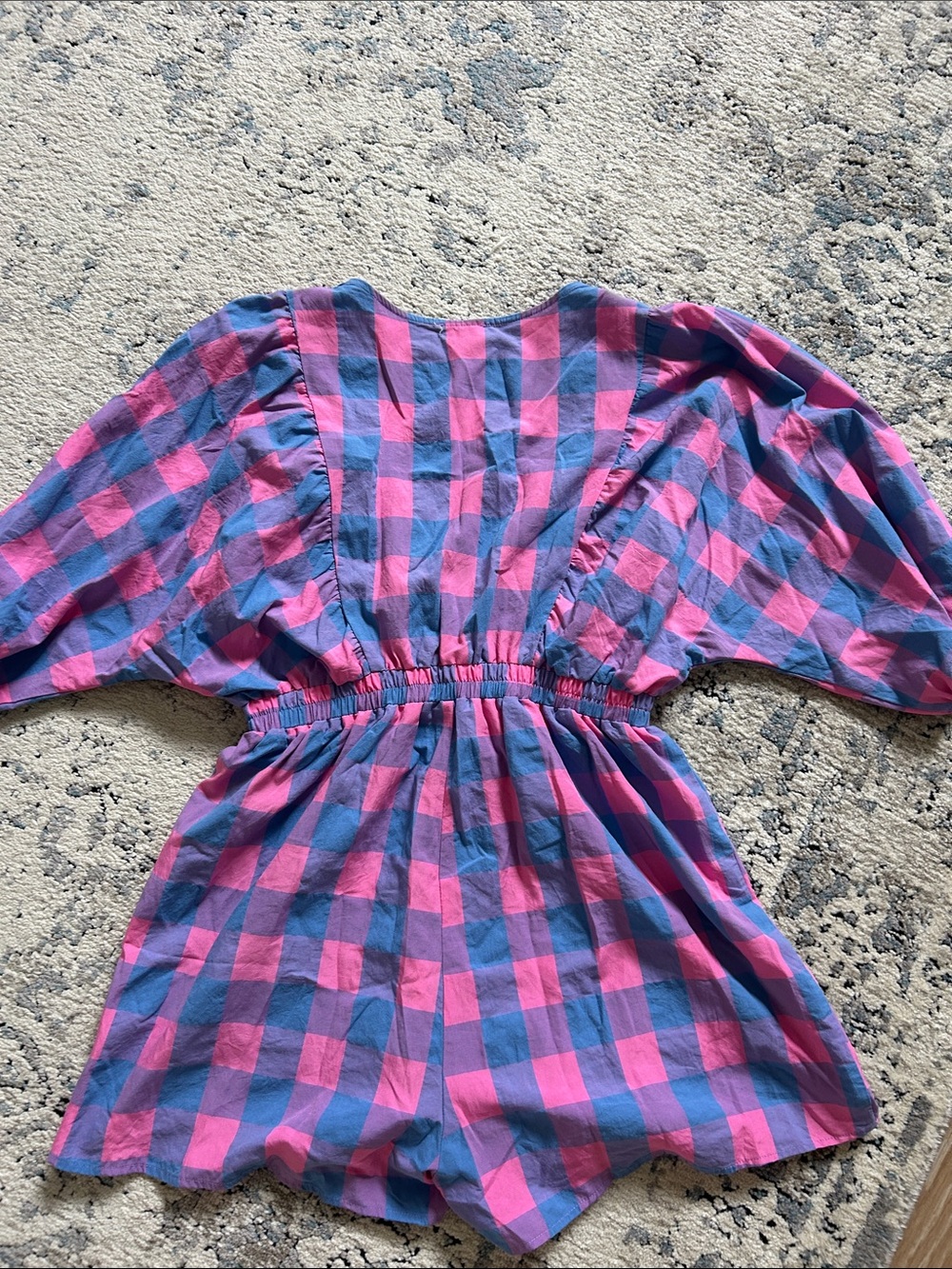 Pink and Blue Check V-Neck Ruffle Romper - Picture 4 of 4
